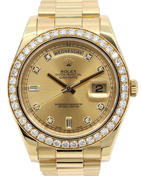 rolex day date ii president 41mm yellow gold baguette bezel|More.